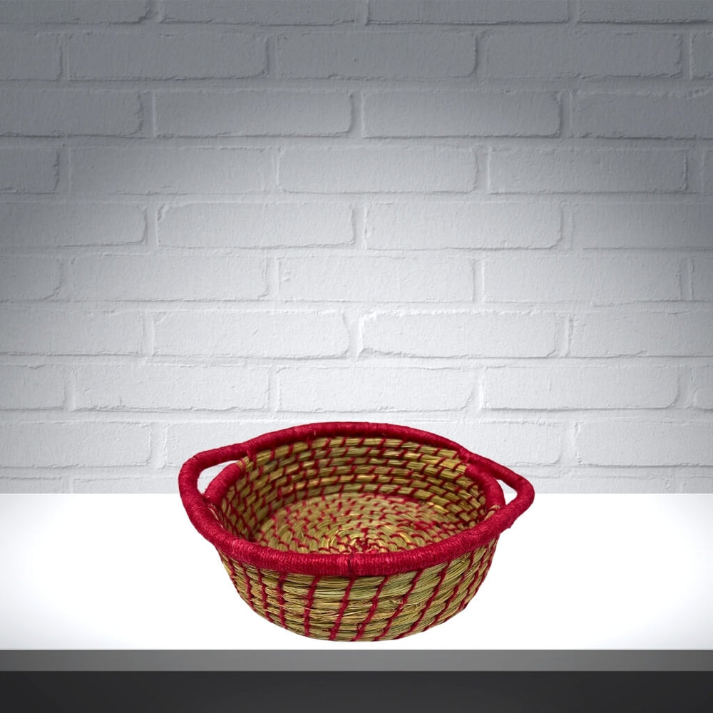 Sabai Grass | Bread Basket (Round with Handle) - Red - Taalapatra