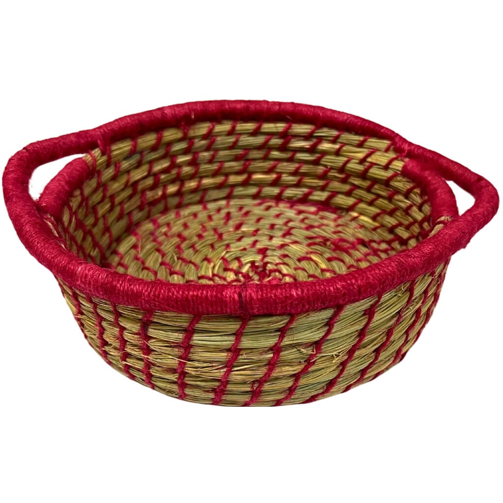 Sabai Grass | Bread Basket (Round with Handle) - Red - Taalapatra Vibes