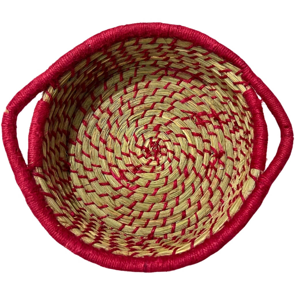 Sabai Grass | Bread Basket (Round with Handle) - Red - Taalapatra Vibes
