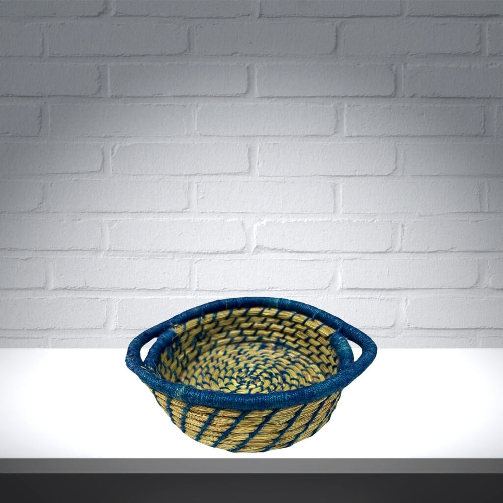 Sabai Grass | Bread Basket (Round with Handle) - Blue - Taalapatra