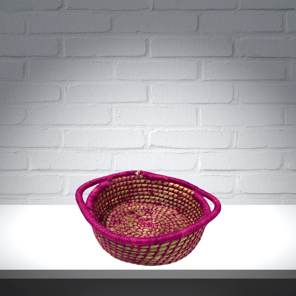 Sabai Grass | Bread Basket (Round with Handle) - Magenta Purple - Taalapatra Vibes