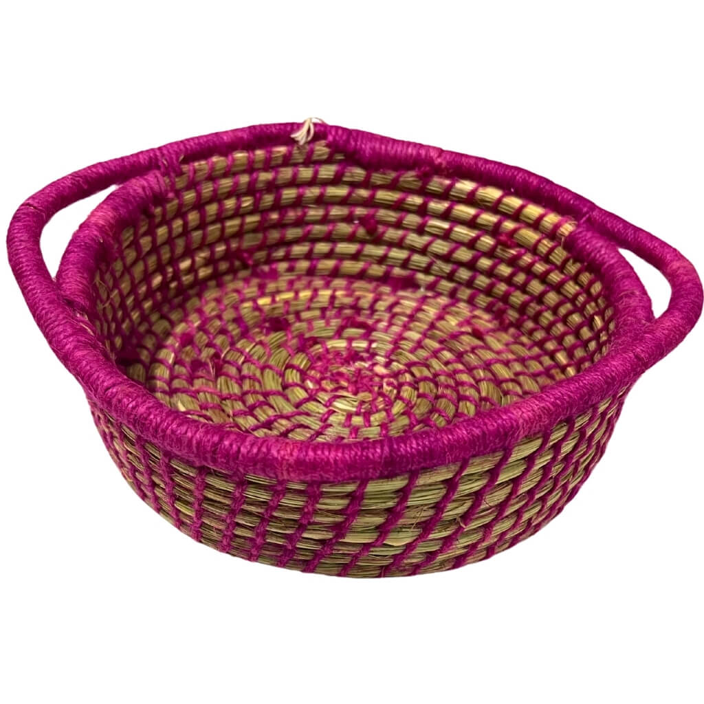 Sabai Grass | Bread Basket (Round with Handle) - Magenta Purple