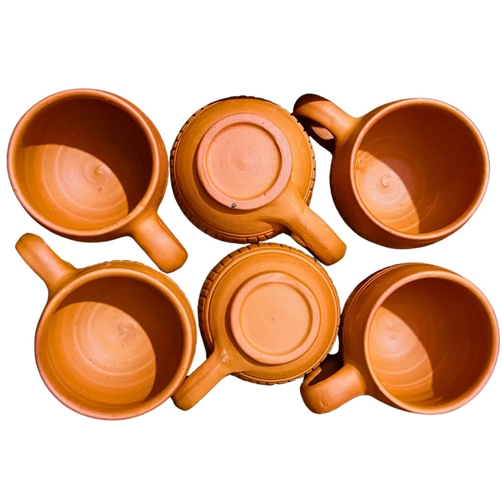 Handcrafted Terracotta | Tea Cup Set of 6 (Design 2) - Taalapatra Vibes