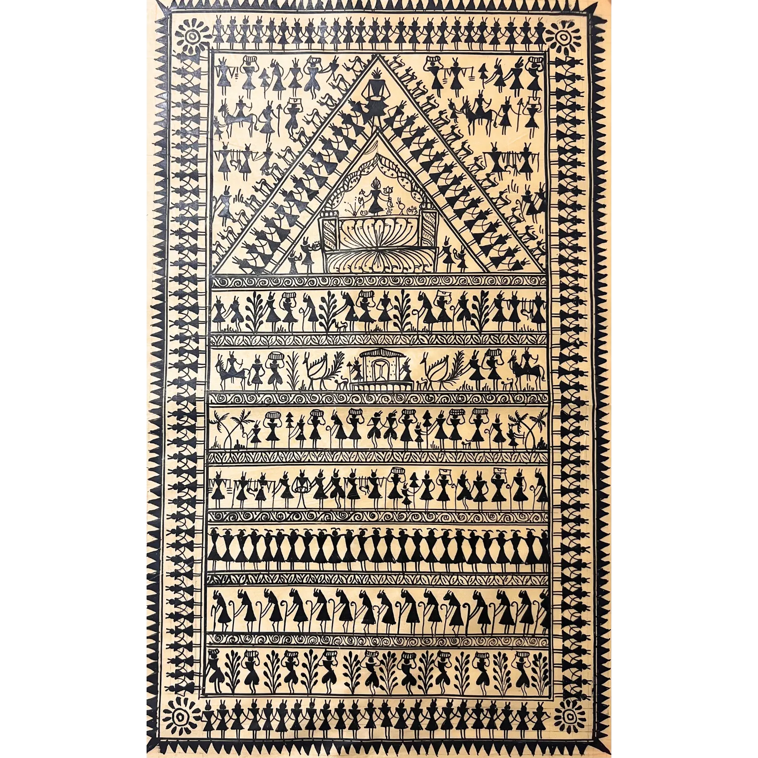 Pattachitra Painting | Saura Tribal Artwork - Monochrome (Medium Canvas) - UNFRAMED