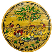 Palm Leaf Coated Wooden Coaster | Pattachitra Art (Villagers Theme) - Set of 5 - Taalapatra Vibes