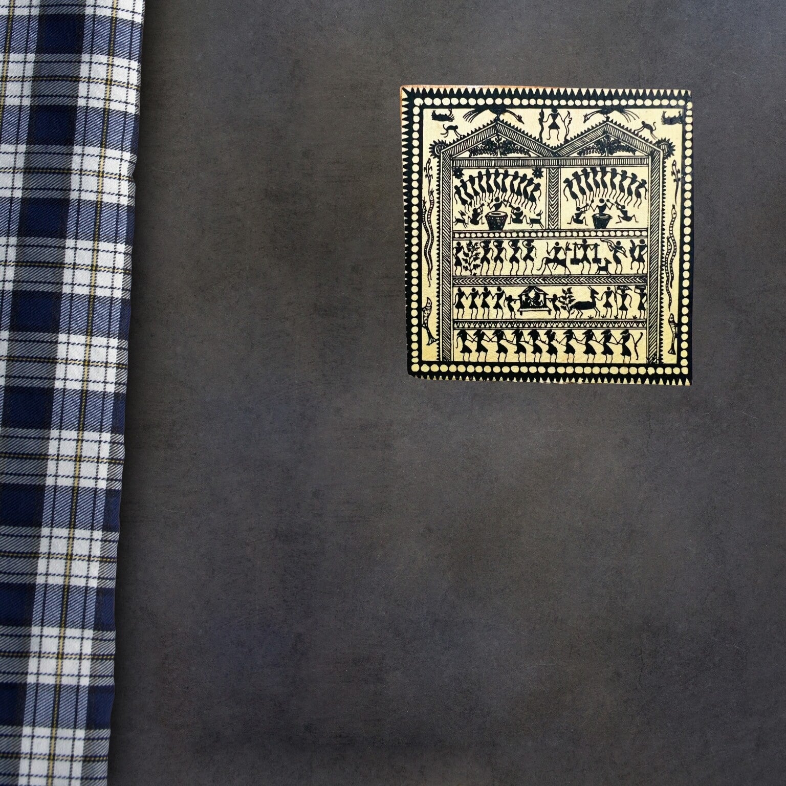 Fabric Coated Wooden Coaster | Saura Pattachitra Art (Tribal Theme) - Set of 2 - Taalapatra Vibes