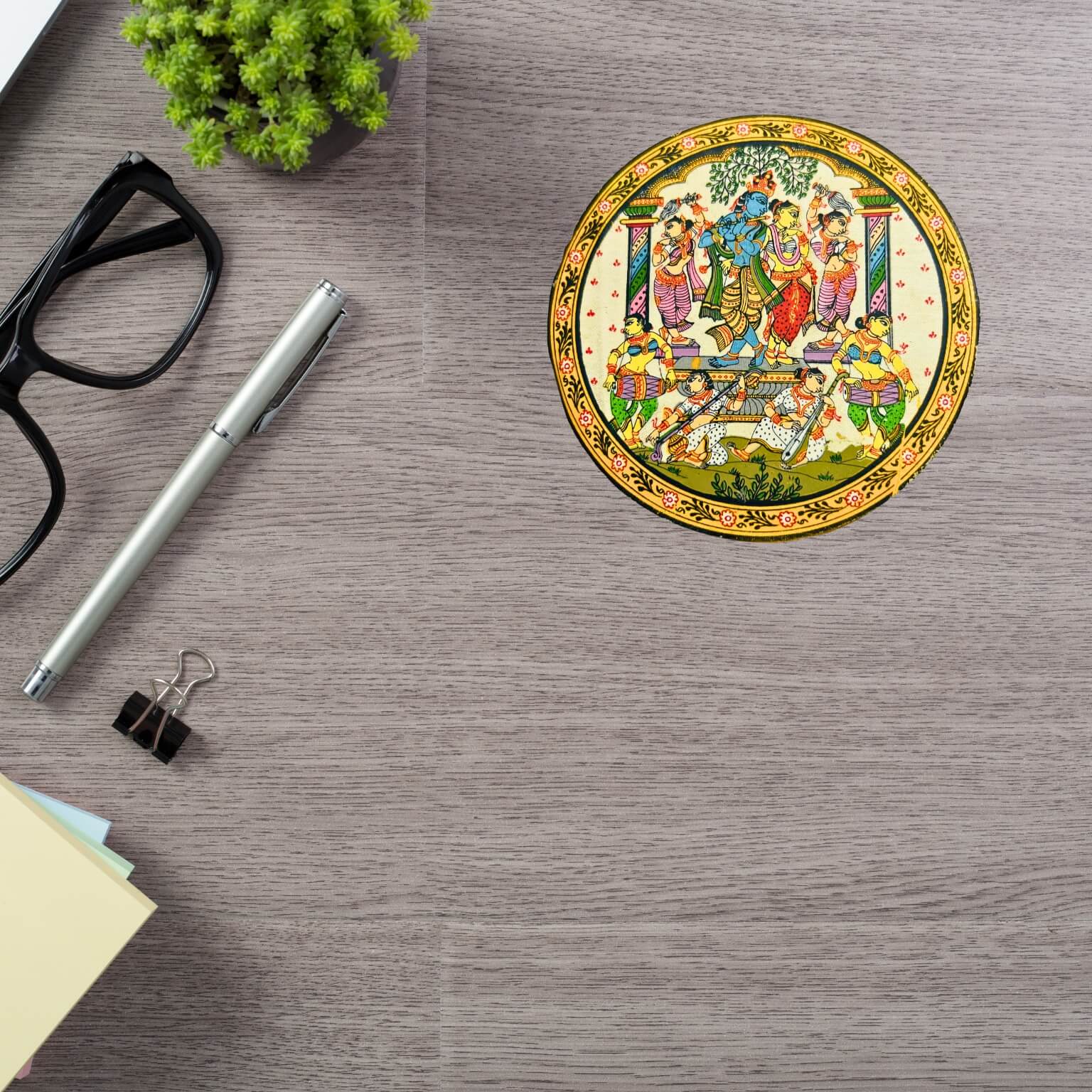 Fabric Coated Wooden Coaster | Pattachitra Art (Radha Krishna) - Set of 2 - Taalapatra Vibes