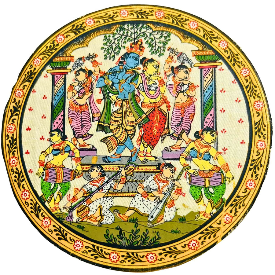 Fabric Coated Wooden Coaster | Pattachitra Art (Radha Krishna) - Set of 2 - Taalapatra