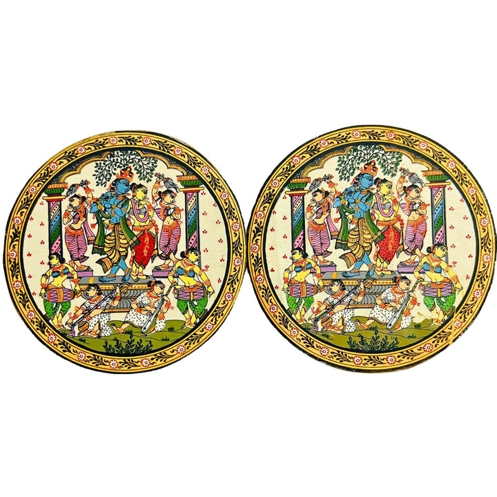 Fabric Coated Wooden Coaster | Pattachitra Art (Radha Krishna) - Set of 2 - Taalapatra