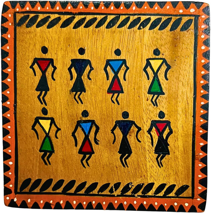 Hand Painted Square Wooden Coaster | Tribal Theme (Set of 4) - Taalapatra