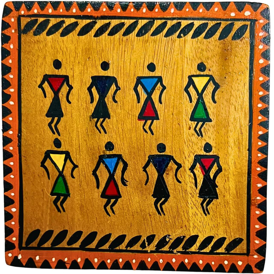 Hand Painted Square Wooden Coaster | Tribal Theme (Set of 4) - Taalapatra