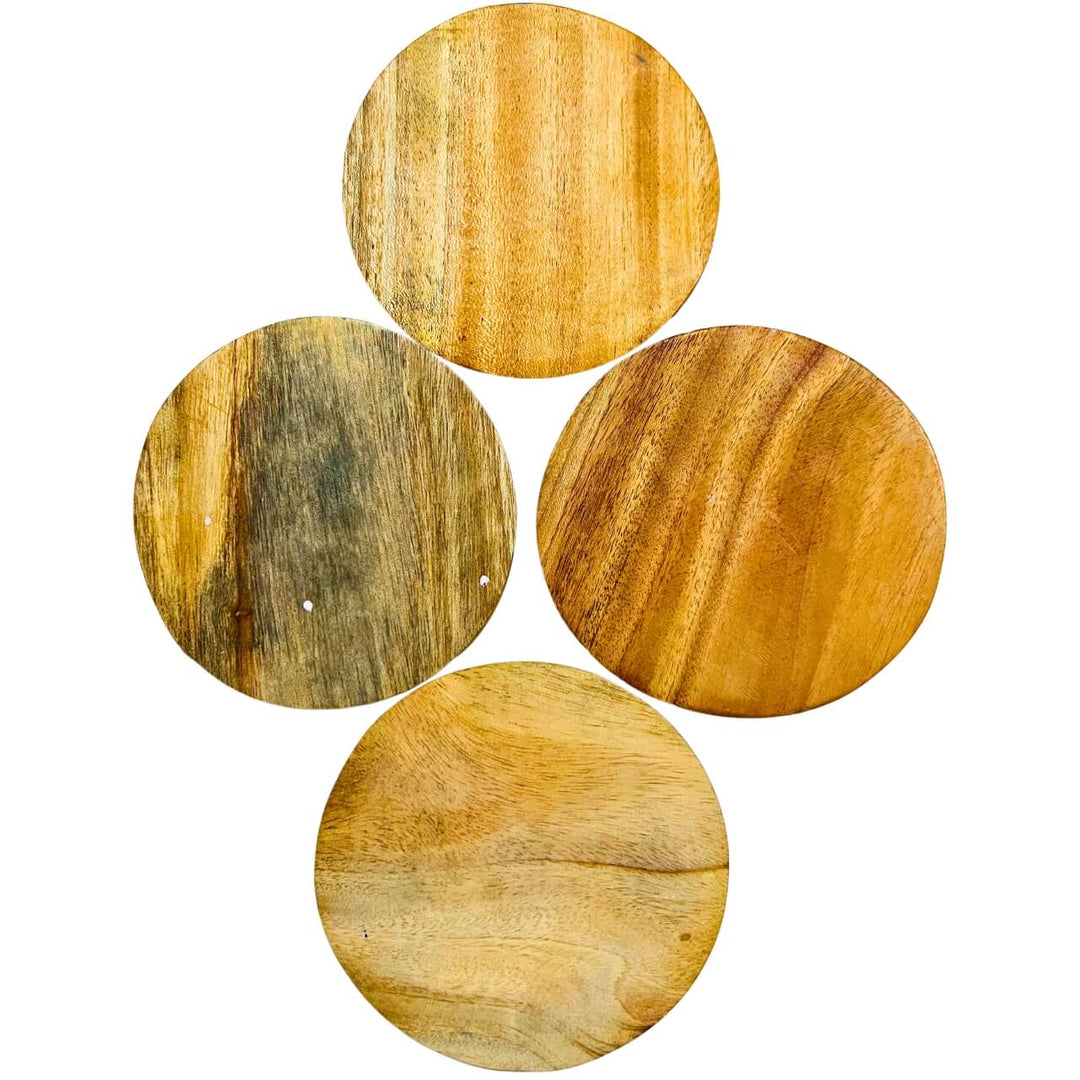 Hand Painted Round Wooden Coaster | Tribal Women Playing Music (Set of 4) - Taalapatra