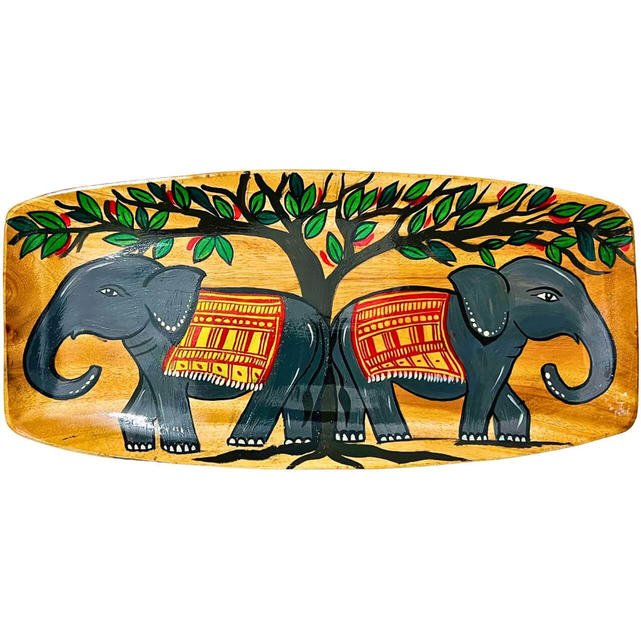 Hand Painted Decorative Wooden Tray | Two Elephants - Taalapatra