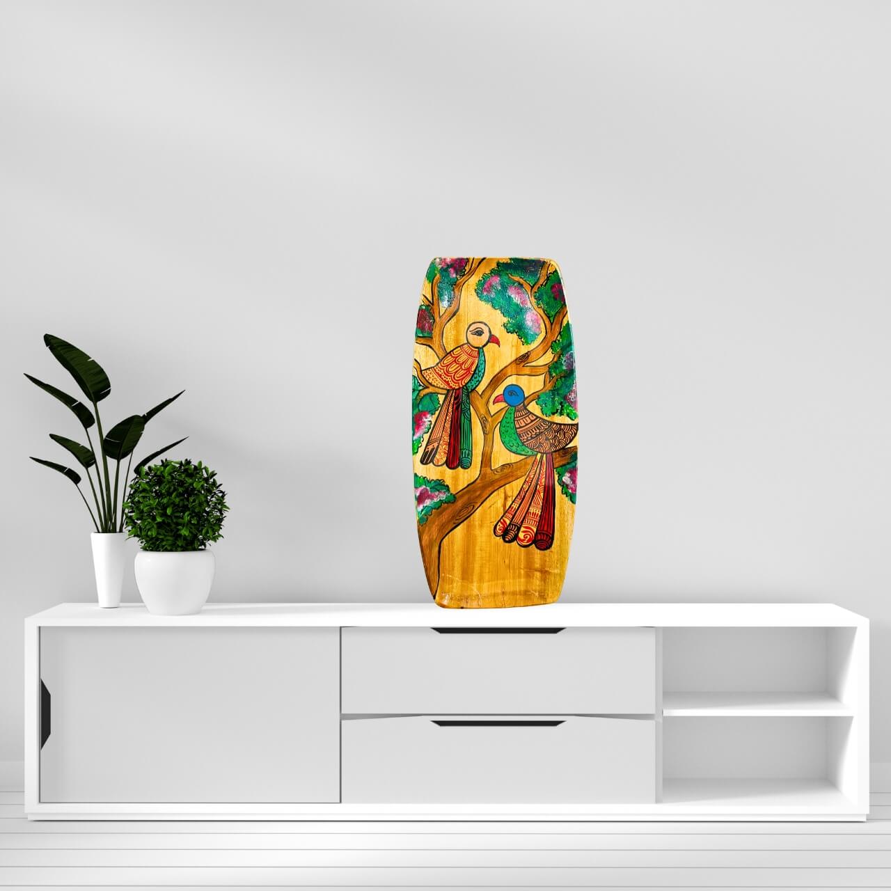 Hand Painted Decorative Wooden Tray | Two Birds - Taalapatra Vibes