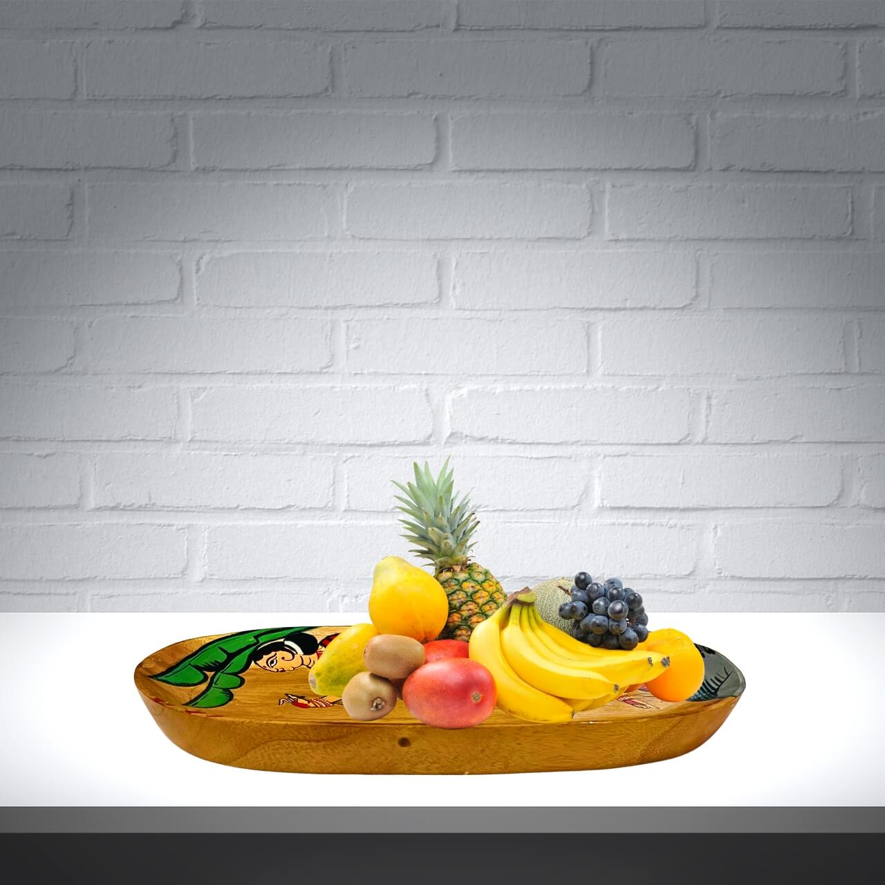 Hand Painted Decorative Wooden Tray | Group of Women & a Peacock - Taalapatra Vibes