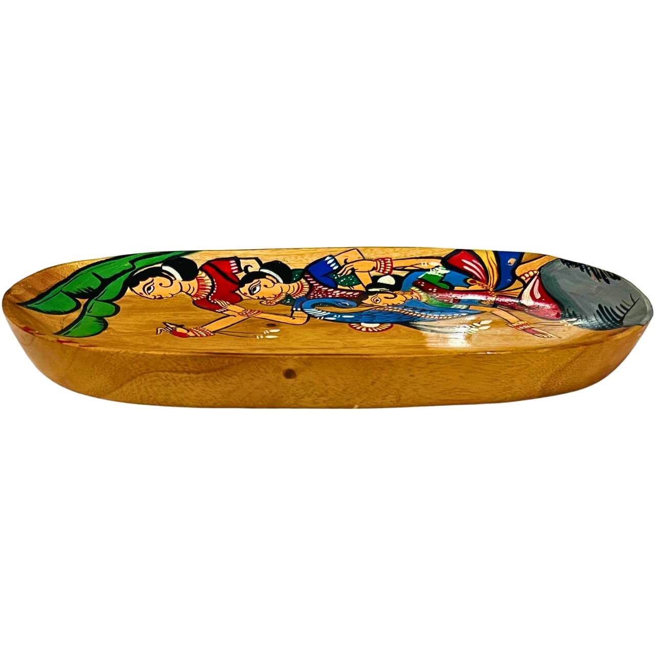 Hand Painted Decorative Wooden Tray | Group of Women & a Peacock - Taalapatra Vibes