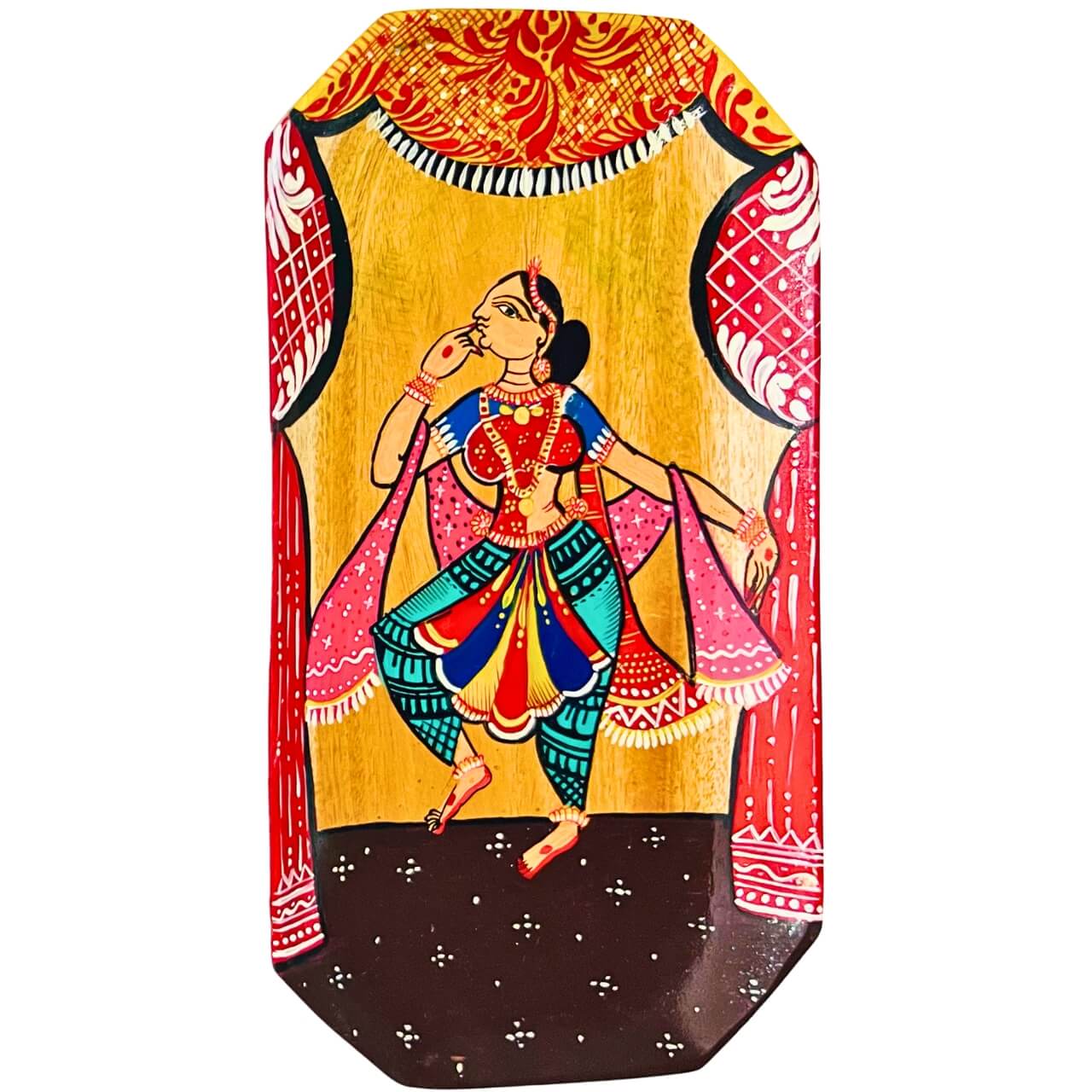 Hand Painted Decorative Wooden Tray | Dancing Woman - Taalapatra Vibes