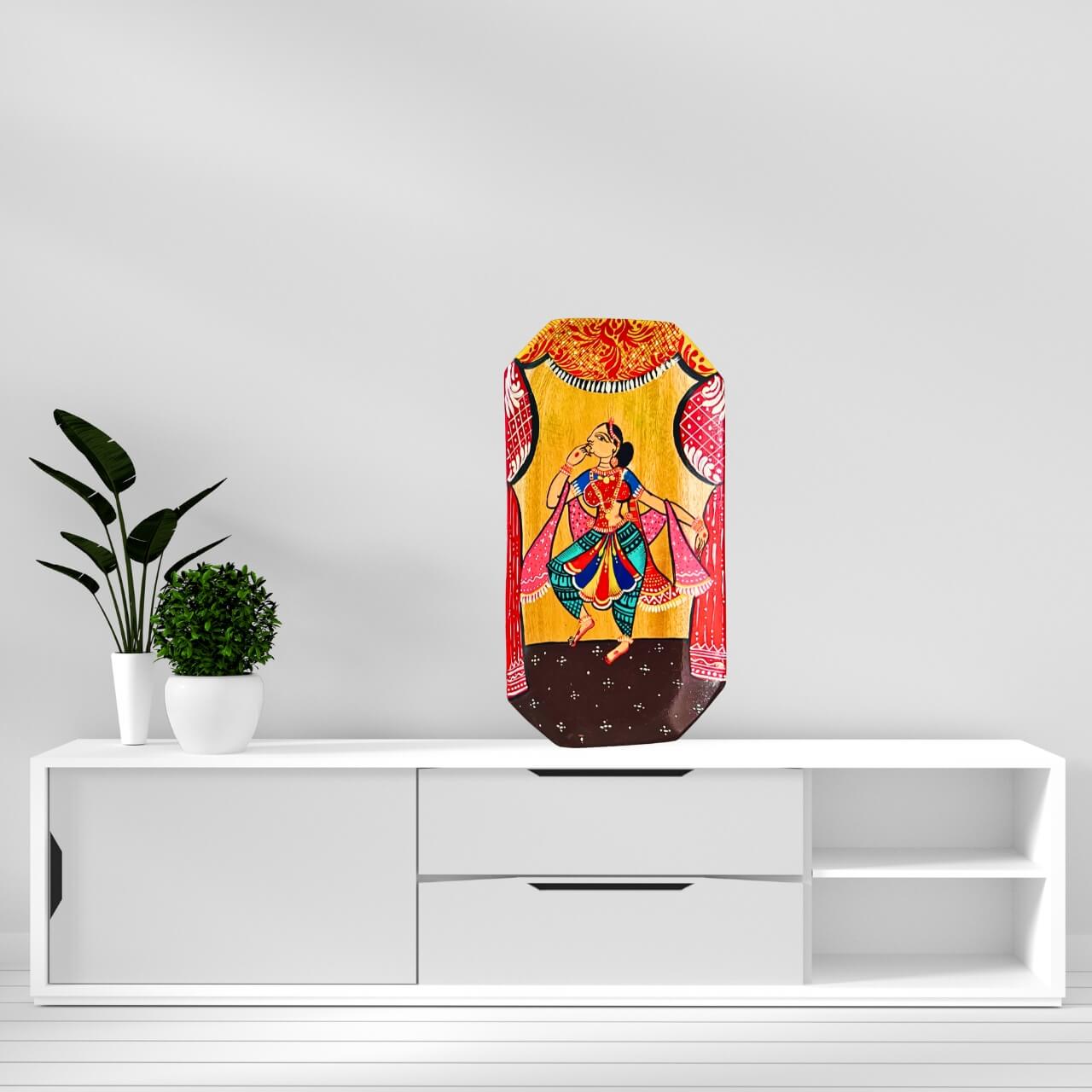 Hand Painted Decorative Wooden Tray | Dancing Woman - Taalapatra Vibes