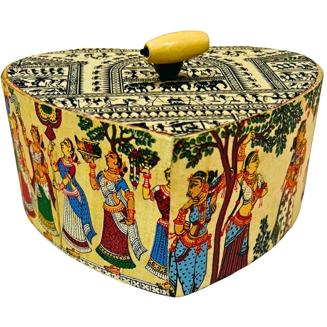 Fabric Coated Wooden Utility / Storage Box with Pattachitra Art | For That Love - Taalapatra