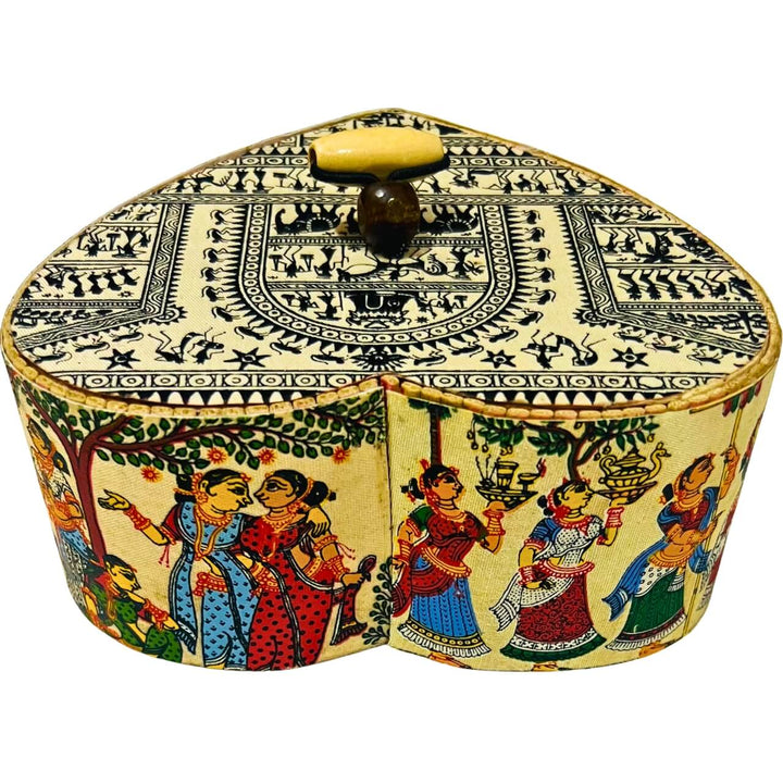 Fabric Coated Wooden Utility / Storage Box with Pattachitra Art | For That Love - Taalapatra